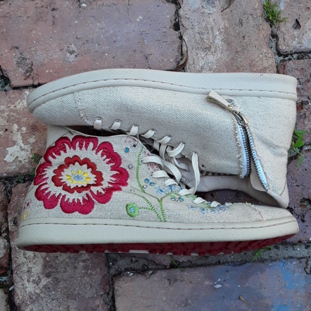 P13 Canvas High Top Sneakers Floral and Beige 37